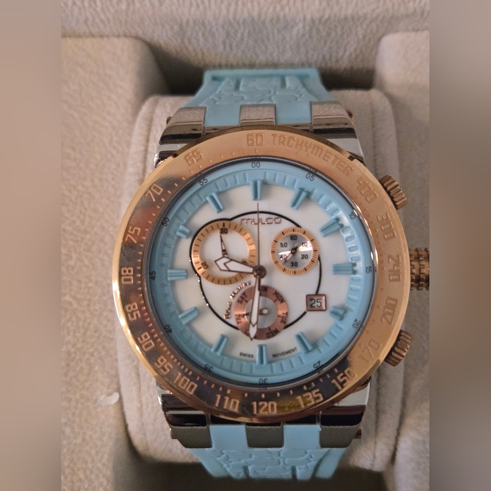 Mulco Blue and Gold Chronograph Watch
